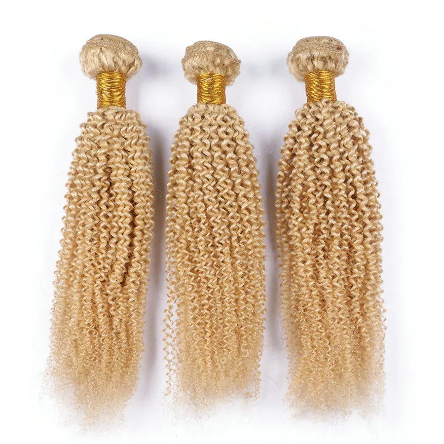 Afro Kinky Human Hair Paundles # 613 Blondynka Kinky Kręglo Human Włosy Uwagi 3 sztuk / partia Peruwiański Malezyjski Indian Virgin Hair