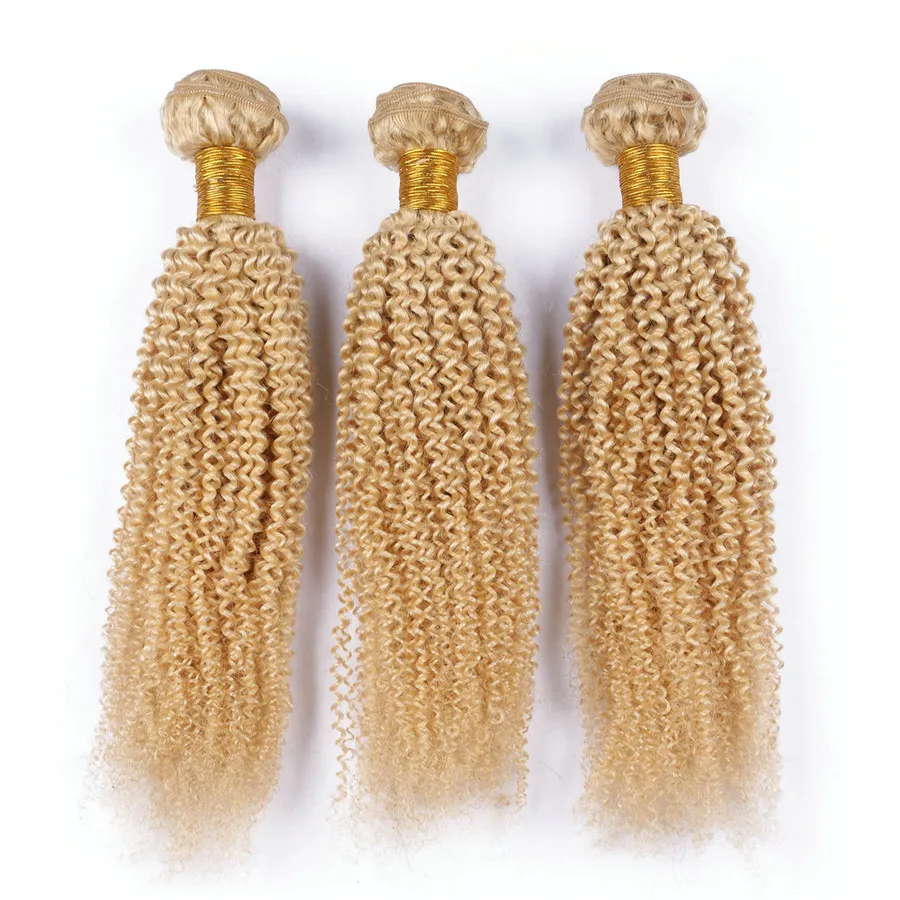 Blonde Afro Kinky Hair Bundles #613 Platinum Blonde Deep Kinky Curly Mongolian Virgin Human Hair Top Quality Hair Wefts 