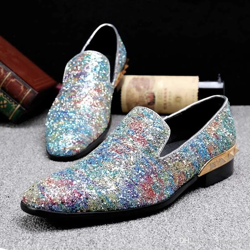 2017 Men Glitter Shoes New Mens Fashion Casual Flats Men's Designer Dress Shoes Loafers Men Shoes! EU38-46