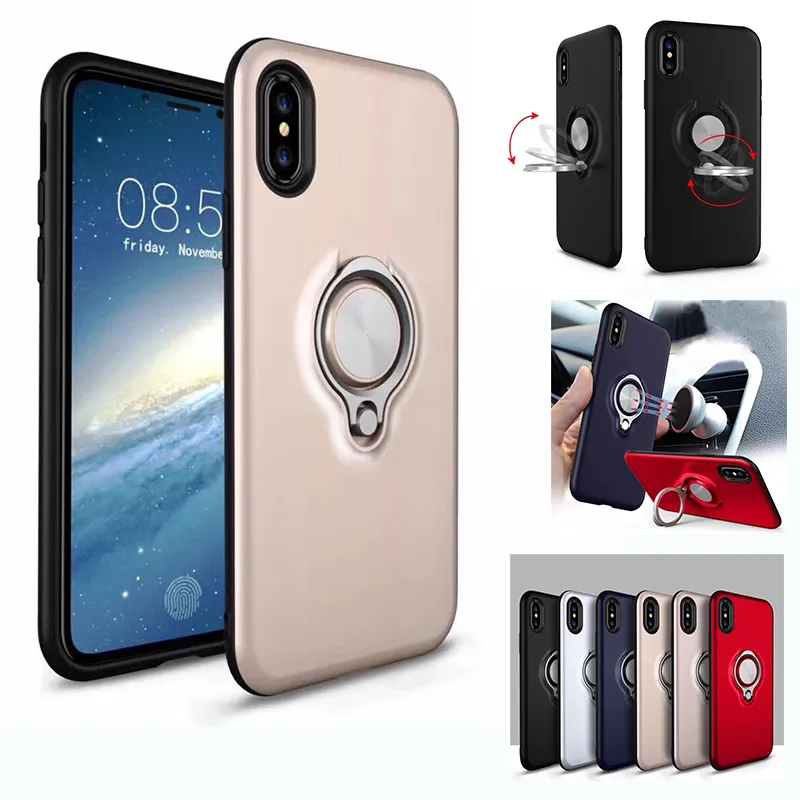 Hybrid Armor Defender Case 360 Ring Stand Holder Magnetic Back Cover with Retail Package For iPhone X XS Max Xr 8 Plus 7 6 6s Plus 5 5S SE