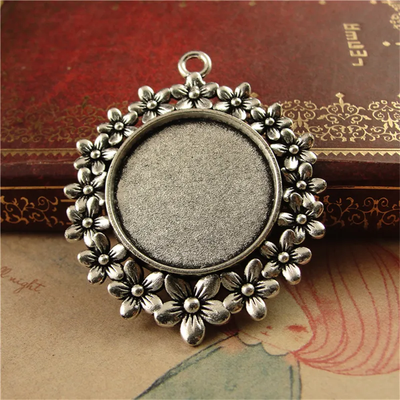 BOYUTE Round 25mm Cabochon Tray Wholesale Vintage Style Antique Bronze Silver Plated Blank Pendant Base Jewelry Findings & Components