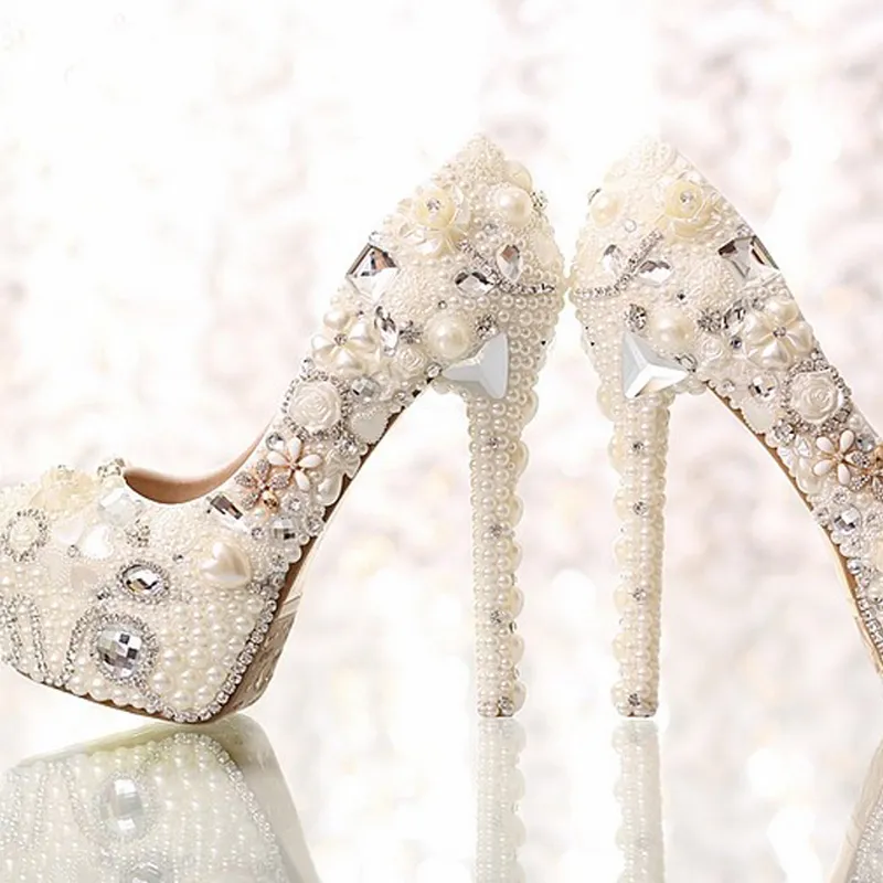 Elegant designs handmade Ladies White bridesmaid shoes 4 inches heels Wedding Dress Shoes Celebration Party Prom Pumps5258821