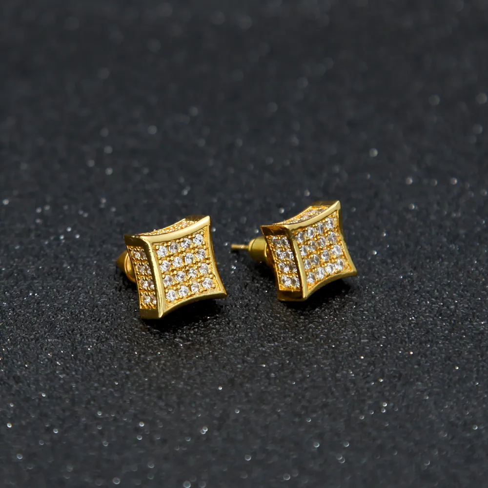 Men Luxury Earings Full Zirconia CZ Stud Earrings Trendy Top Quality Gold Silver Color 12*12mm Men Women Punk Brincos