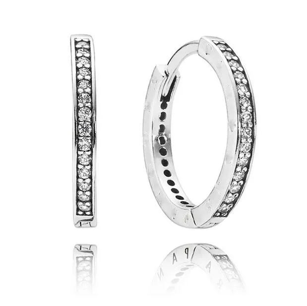 2016 NYA AUTHENTIC 925 Sterling Silver Hoop Örhängen med Clear CZ Passar för PANDORA Charms Smycken DIY Fashion Smycken 1Pair / Lot Partihandel