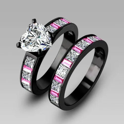 Klasyczna Victoria Wieck luksusowa biżuteria różowy szafir Diamonique cz diament 10KT czarne złoto wypełnione 2 ślubne kobiety zestaw pierścionków rozmiar 5-11