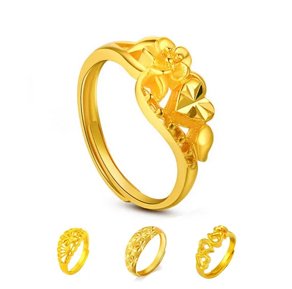 2016 wholesale heart yellow wedding ring for women,24k gold plated marry bride party jewelry accessories