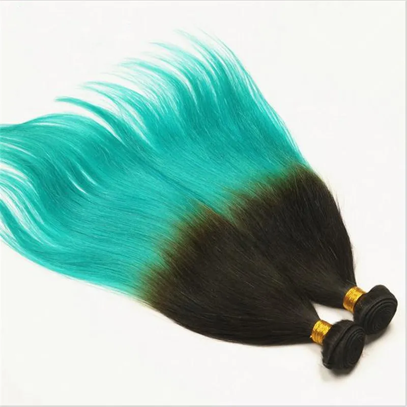 1B / Teal Ombre Virgin Peruvian Human Hair Extensions Silky Straight Peruvian Ombre Human Hair Weave Buntar Svart och Teal Rak