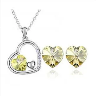 Oostenrijkse kristal hart charme liefde sieraden sets ketting oorbellen 925 verzilverde diamant hart sieraden set