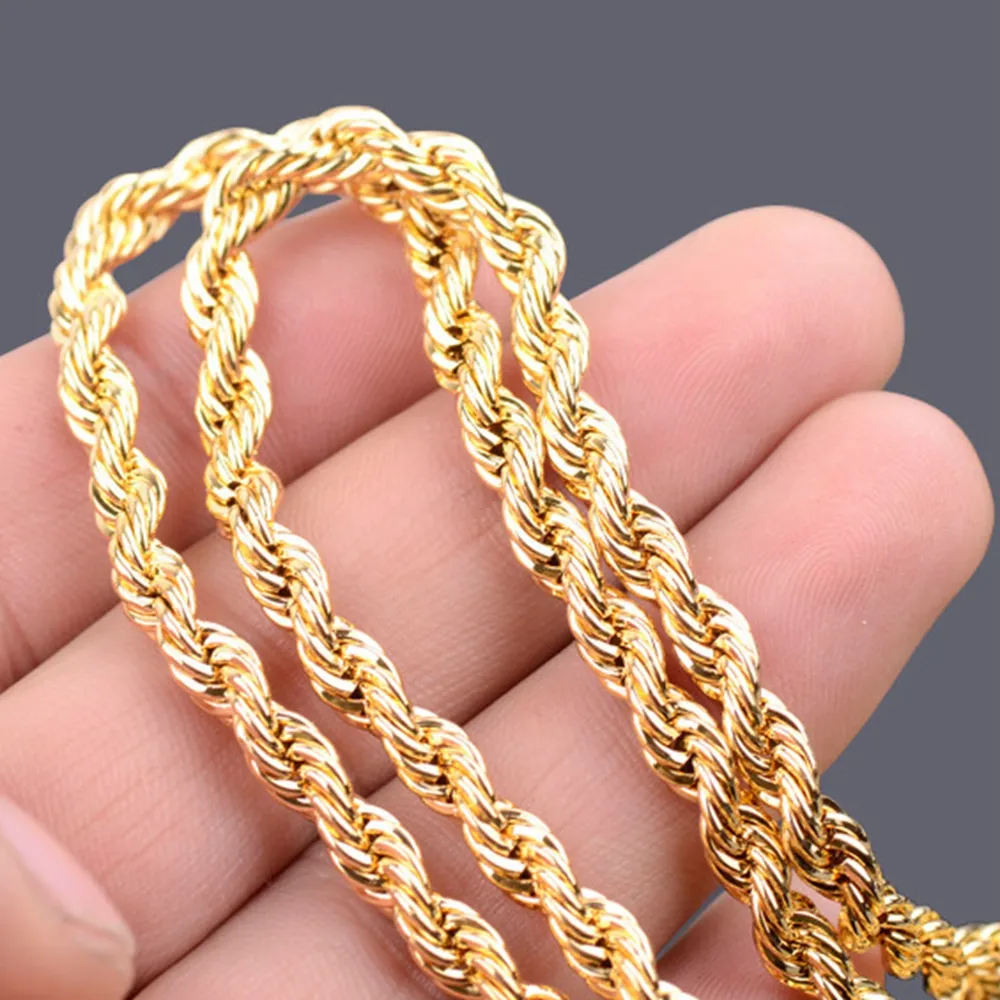 24K Gold Filledd Twisted Link Chains Necklace Womens Mens Collar Jewelry