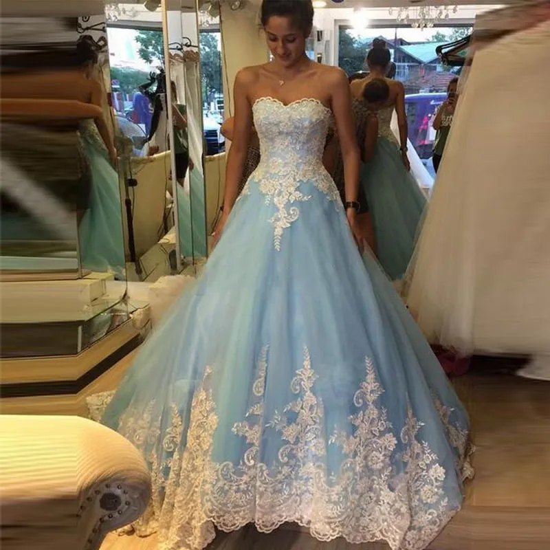 Romantique Bleu Robe De Bal Robe De Mariée Sexy Chérie Dentelle Robes De Mariée Robe De Mariée Modest Vestidos De Novia Gothique 2015-Mariage-Robes