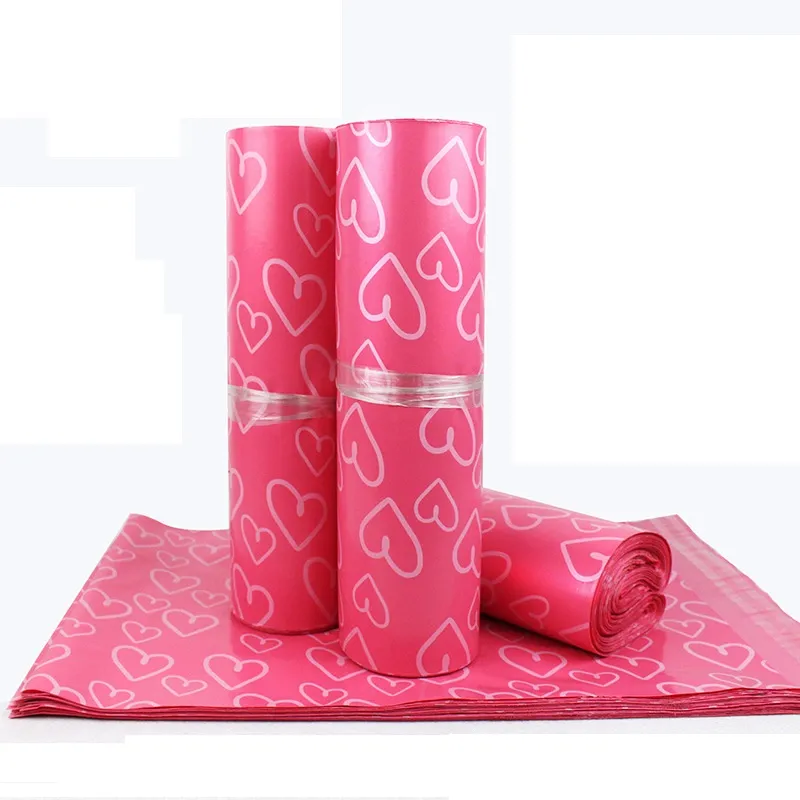 28*42cm Pink Heart pattern Plastic Post Mail Bags Poly Mailer Self Sealing Mailer Packaging Envelope Courier express bag LZ0736