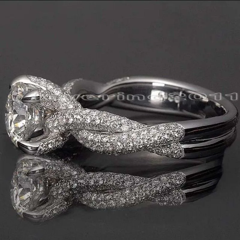 Victoria Wieck Luxury Smycken Dinosaur Claw Set 3CT Diamonique CZ Diamant 14kt Vitguld Fylld Bröllopsband Ringar för Kvinnor Storlek 5-11