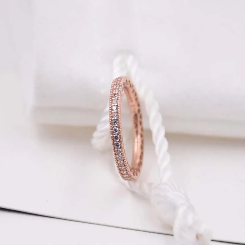 Rose Gold Plated 925 Sterling Silver Ring Hearts of European Pandora Style Smycken Charm Ring Gift