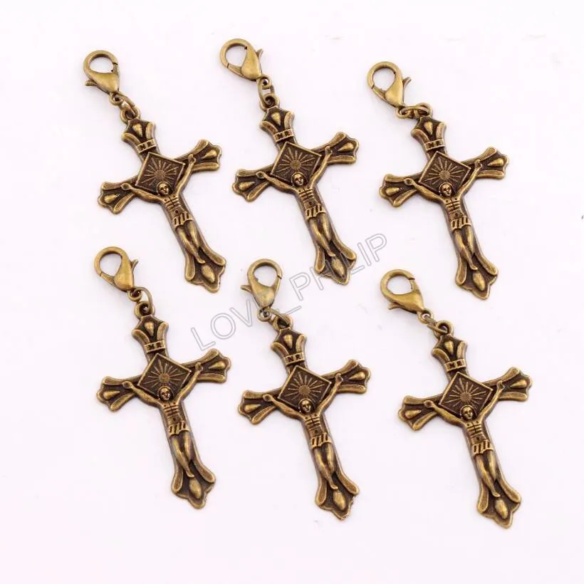 NR Sun Jesus Crucifix Cross Clasp European Lobster Trigger Charm Beads C432 24x53mm Tibetan silver/Bronze Clip On