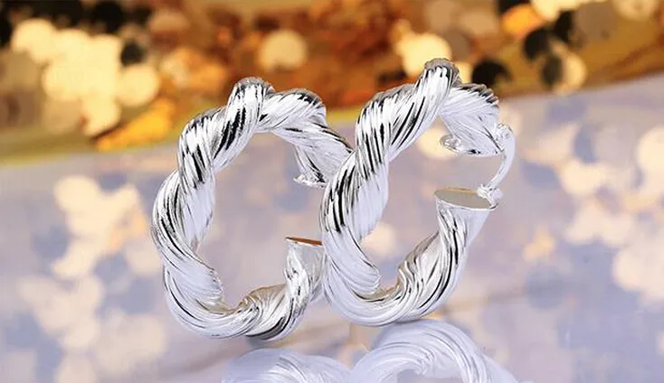 / smycken högkvalitativ plätering 925 sterling silver öronhopp örhängen mode gåvor 40mm hamp blommor hyperbole stor öronring