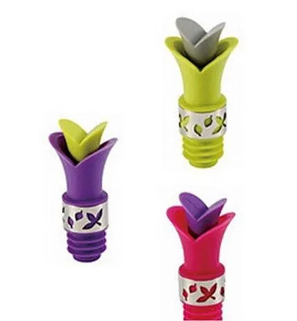 New Arrive Lily Wine Bottle Stoppers Silicone Approved Food Grade Durable Wine pourer Bar Tools Colors