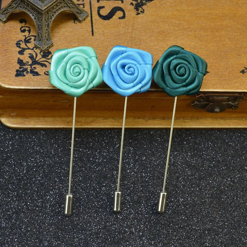 Pins de la solapa de flores de moda barata Boutonniere Stick con flores de tela para caballeros