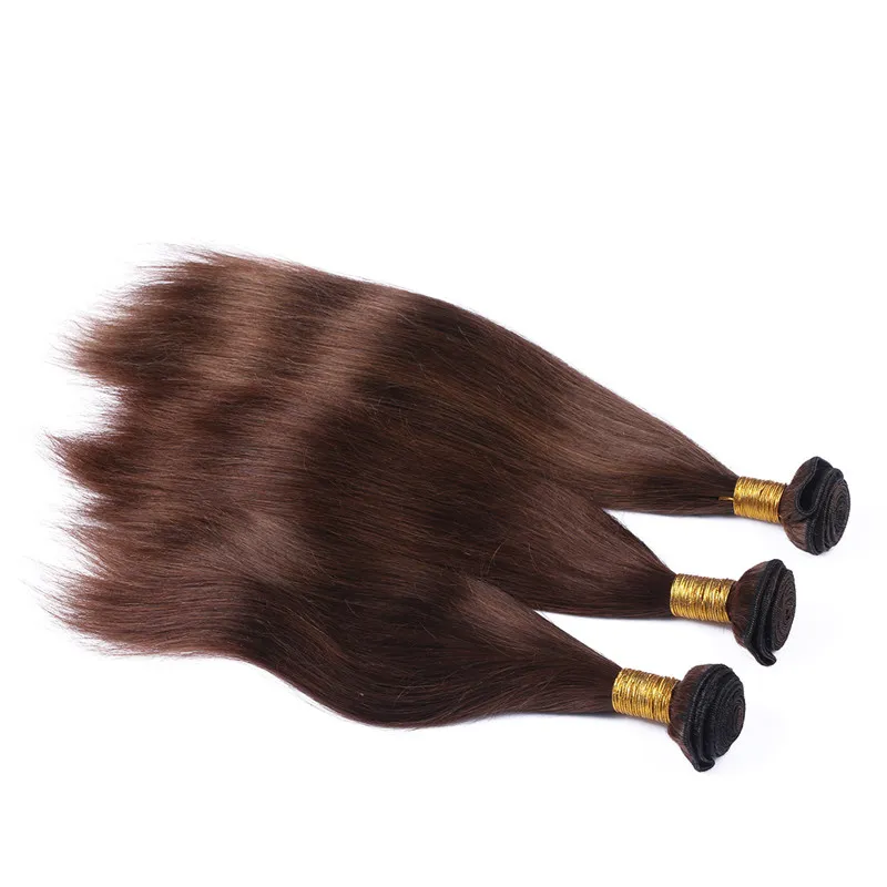 Mink Cabelo Humano Castanho Chocolate Humano Tecer Reta De Seda # 4 Castanho Escuro Feixes de Cabelo Humano Brasileiro Muito Reta Tramas Duplas