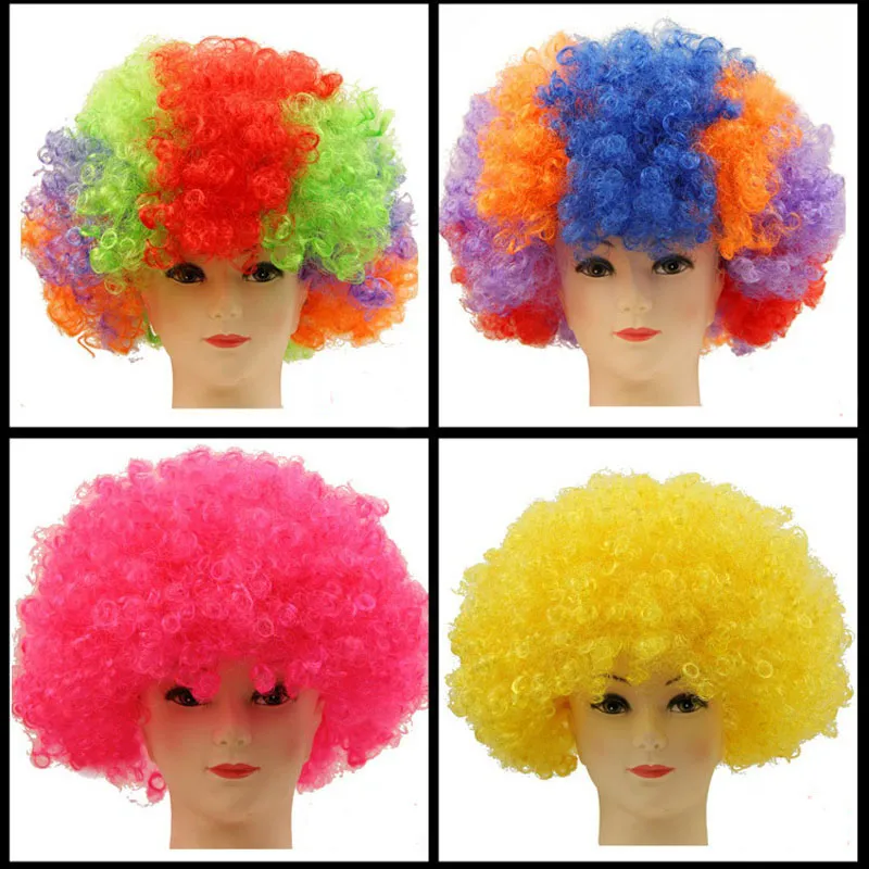 2 Pièces Perruque de Clown Fou Perruque Bouclées Perruques Arc-en-Ciel Colorées et Noeud