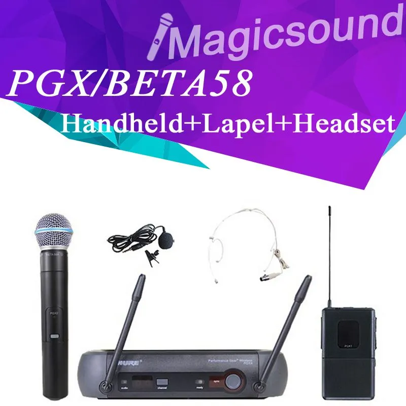 UHF Professional Wireless Microphone PGX24/BETA58 58A+ Lapel + Headset + Case for Stage PGX14 / PGX1 WL93 / WH30 Mic System