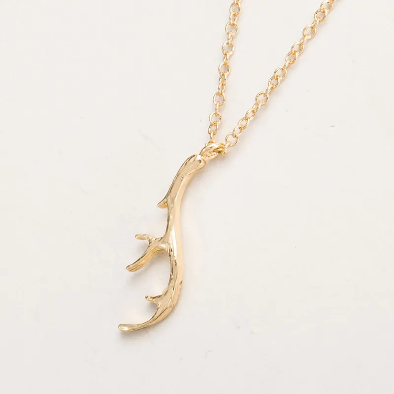 Wholesale 10Pc Vintage Deer Antler Necklace Silver Gold Plated Women Antler Long Chain Pendant Necklace Wedding Christmas Gifts