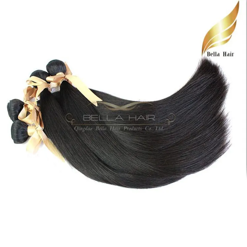 Högklassig brasiliansk 100% mänskliga hårförlängningar 2st/mycket hår weft raka buntar väver naturlig svart bellahair