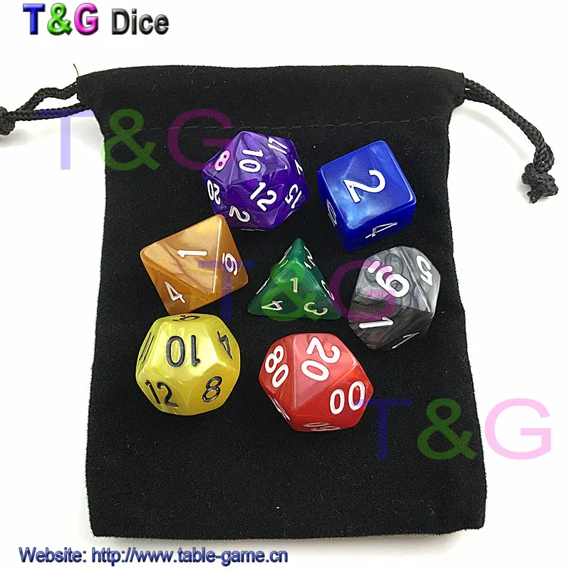 7 Differents Color RPG Digital Dice Set With Pearlized Effect D4,D6,D8