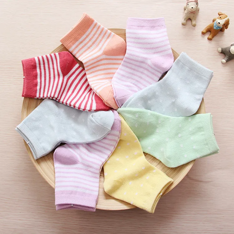 Chaussettes Style printemps-automne pour enfants, jolies chaussettes à rayures et points pour enfants, jolies couleurs acidulées, en coton peigné, couvre-pieds