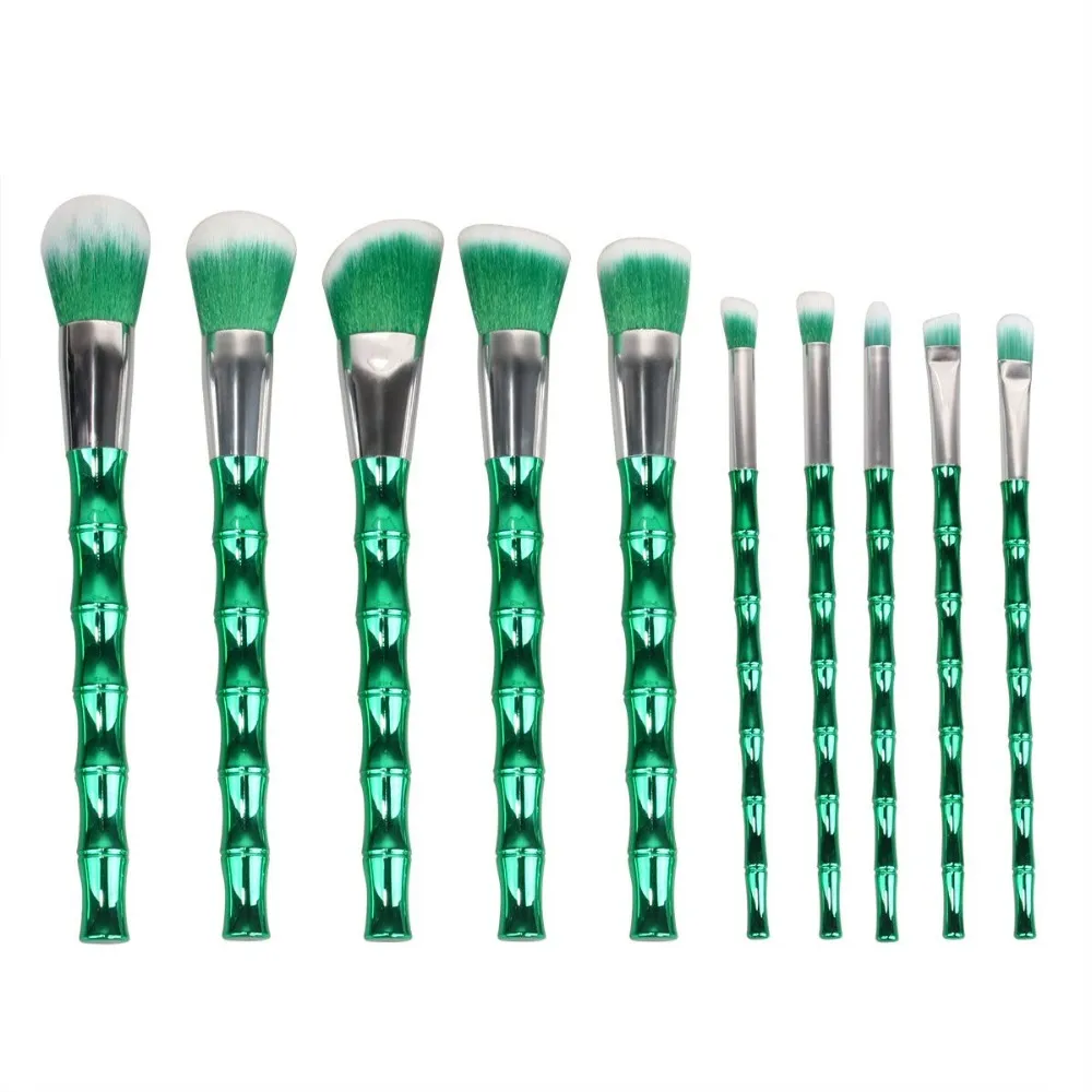 Ismine 10 st Nya Billiga Modig Make Up Borstar Gröna Bambuformade Makeup Borstar Kosmetiska Borstar Verktyg Set Kit