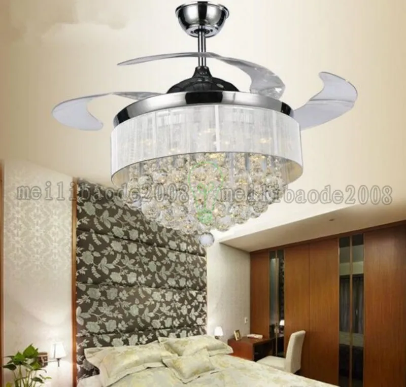 Led Ceiling Fans Light 110-240V Invisible Blades Ceiling Fans Modern Fan Lamp Living Room European Chandelier Ceiling Light 36 / 42 Inche MY