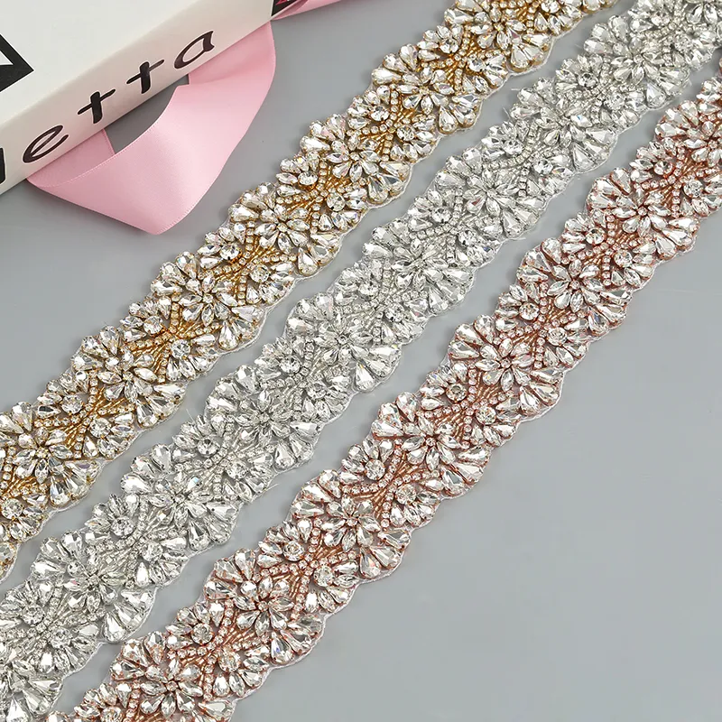 Strass de cristal de ouro rosa guarnição pelos metros nupcial guarnição de cristal strass apliques vestidos de casamento belt201m