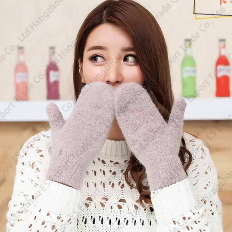 Pure Color Women Warm Gloves Winter Mittens Simple Design Christmas Gift