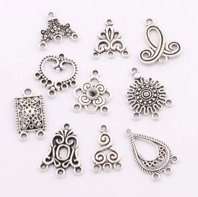 80 sztuk / partia Charms Wisiorki Kolczyki Złącza 10styles Tybetański Silver Connector Craft DIY LM1 Ustalenia biżuterii Komponenty