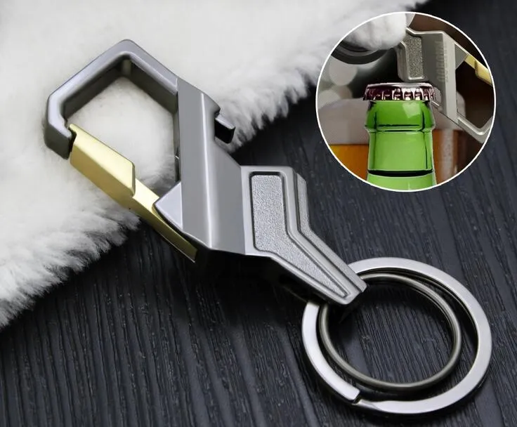 Creative multifunctional metal bottle opener keychain key holder men Double ring key chain for personal gifts