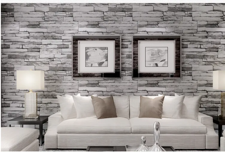 Brand New 3D Luxury Wood Blocks Effect Brown Stone Brick 10M Vinyl Wallpaper Roll Living Room Background Wall Decor Art Wall Paper
