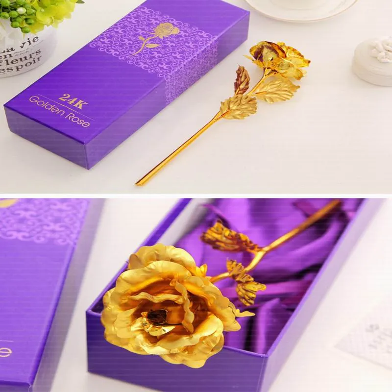 Gold Folia Plated Rose Lover's Golden Sztuczne Róża Kwiat Walentynki Prezent Wedding Party