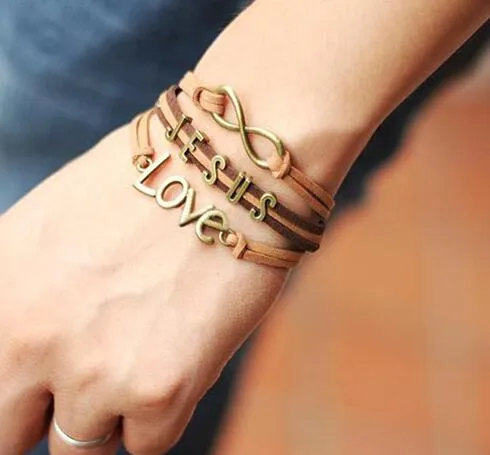 Amour jésus Bracelet en cuir corde Punk Bracelets bijoux rétro cadeaux chrétiens multicouche en cuir tressé accessoire fait à la main