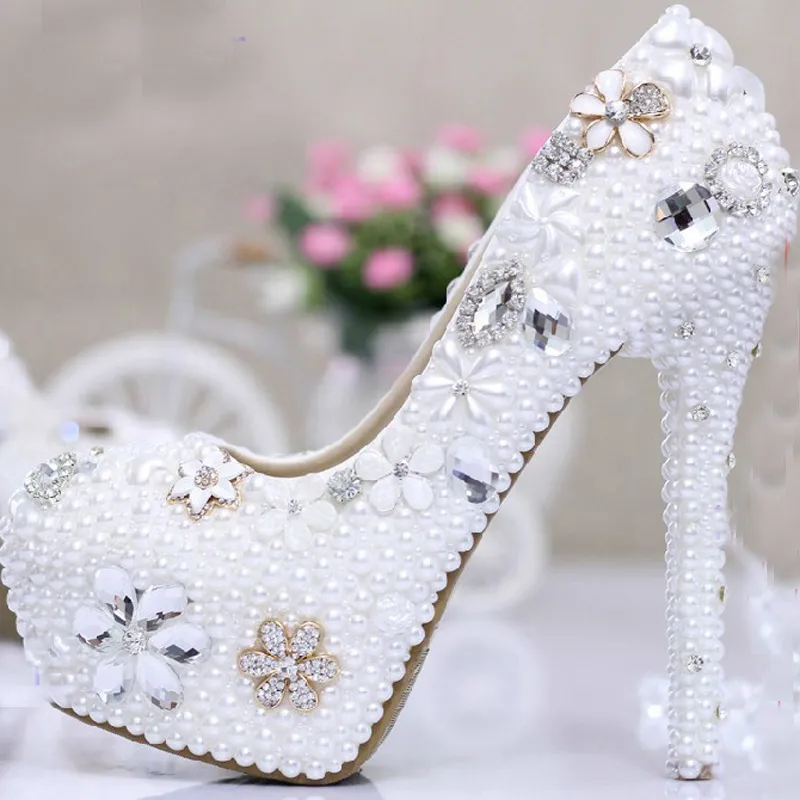 White Rhinestone Bridal Shoes 4 Inches High Heel Shoes For Wedding