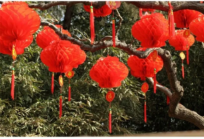 15~40CM Red Shiny Peace festival Plastic Paper Lantern for Wedding Party New House Decorations