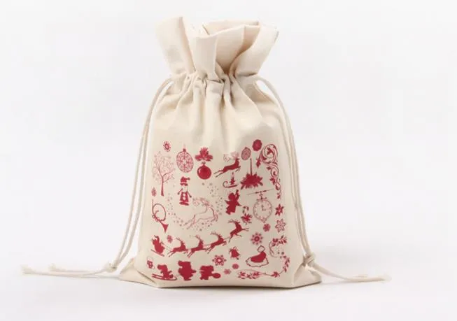 Canvas Christmas Drawstring Gift Bag wedding candy favors pouches Sika Deer Pattern Santa Sack party gift wrap festive supplies 9 designs