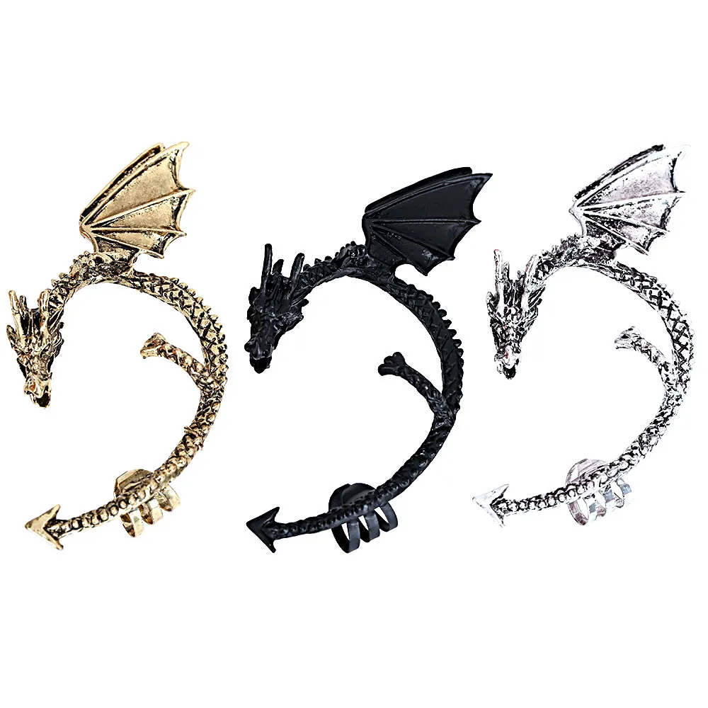 Moda Metal Clip Ear Cuff Stud Mujer Estilo Punk Wrap Dragon Pendiente SIN orificio para la oreja para Girlladies Jewelry