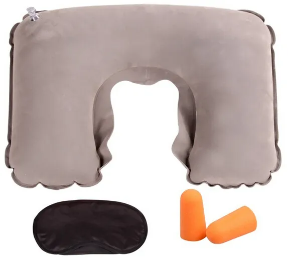 3 en 1 en plein air camping voiture Voyage Kit Ensemble Gonflable repose-cou Oreiller coussin + Eye Shade Masque Blinder + 2 Bouchons D'oreille