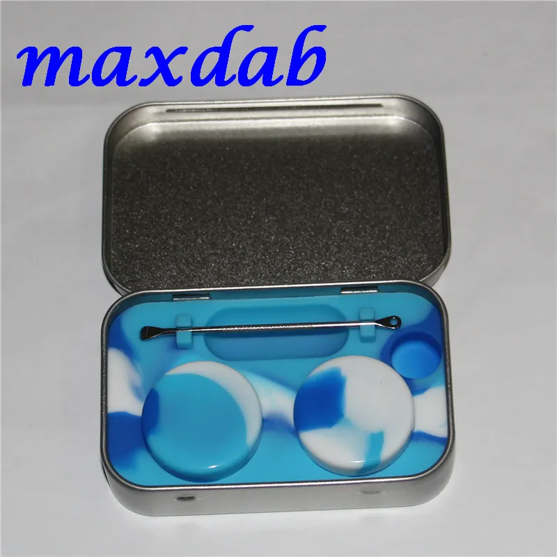 Wholesale Non-stick 5ml *silicone container with one dabber tool in one iron box silicone wax container jar dabber tool FDA approved