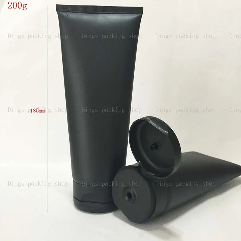 (30pcs)200g Empty Black Soft Refillable Plastic Lotion Tubes Squeeze Cosmetic Packaging, Facial cream flip cover hose