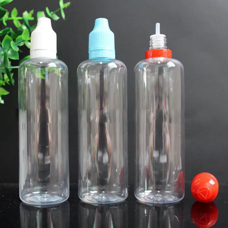 200 Uds envío gratis tapas a prueba de niños E líquido 100ml botellas vacías botellas cuentagotas de plástico PET con puntas largas y delgadas a través de DHL