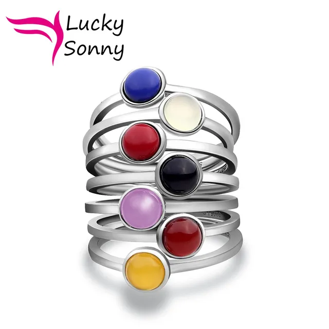 7 Chakra Stack Ringar Solid 925 Sterling Silver Smycken Urban Stack Ring Skapat semi-ädelstenar Cluster Ring för Kvinnor Knuckle Ring