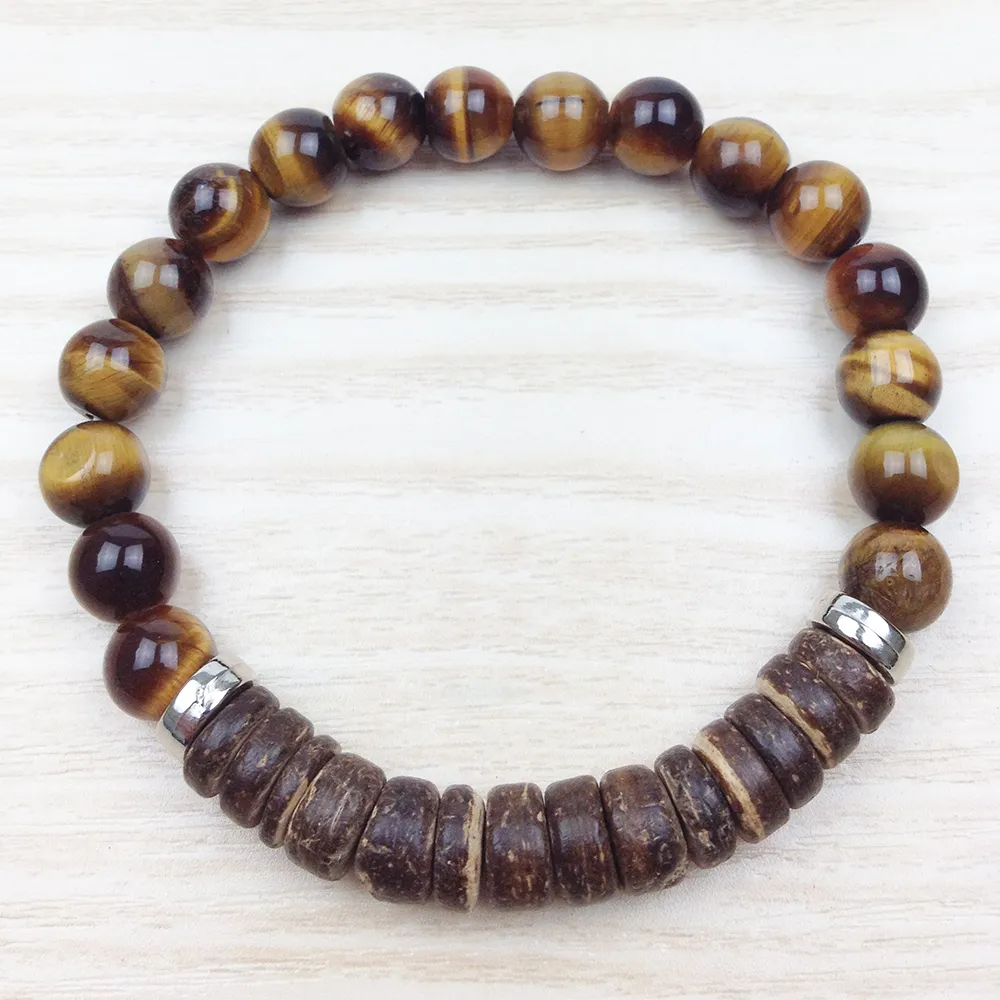 SN0627 Hot Sale Coconut Shell Bracelet Tiger Eye Stone Bracelet Design Chakra Bracelet High Quality Jewelry 