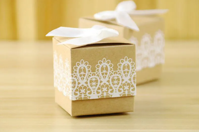 Suministros de boda Kraft con lazo y nudo, cajas de soporte para recuerdos, cajas de dulces para fiesta de cumpleaños, caja de regalo con cinta