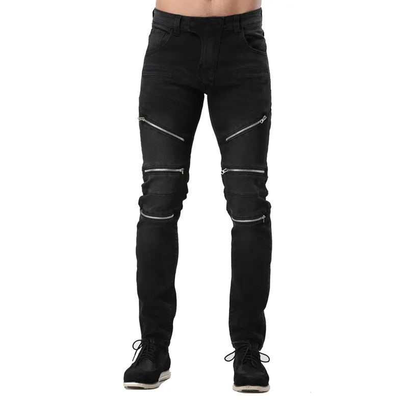 Gros-Nouvelle Arrivée Mode Hommes Jeans Noir Racer Moto Jeans Zipper Style Hip Hop Jeans Pour Hommes Taille 30-38 Y2062