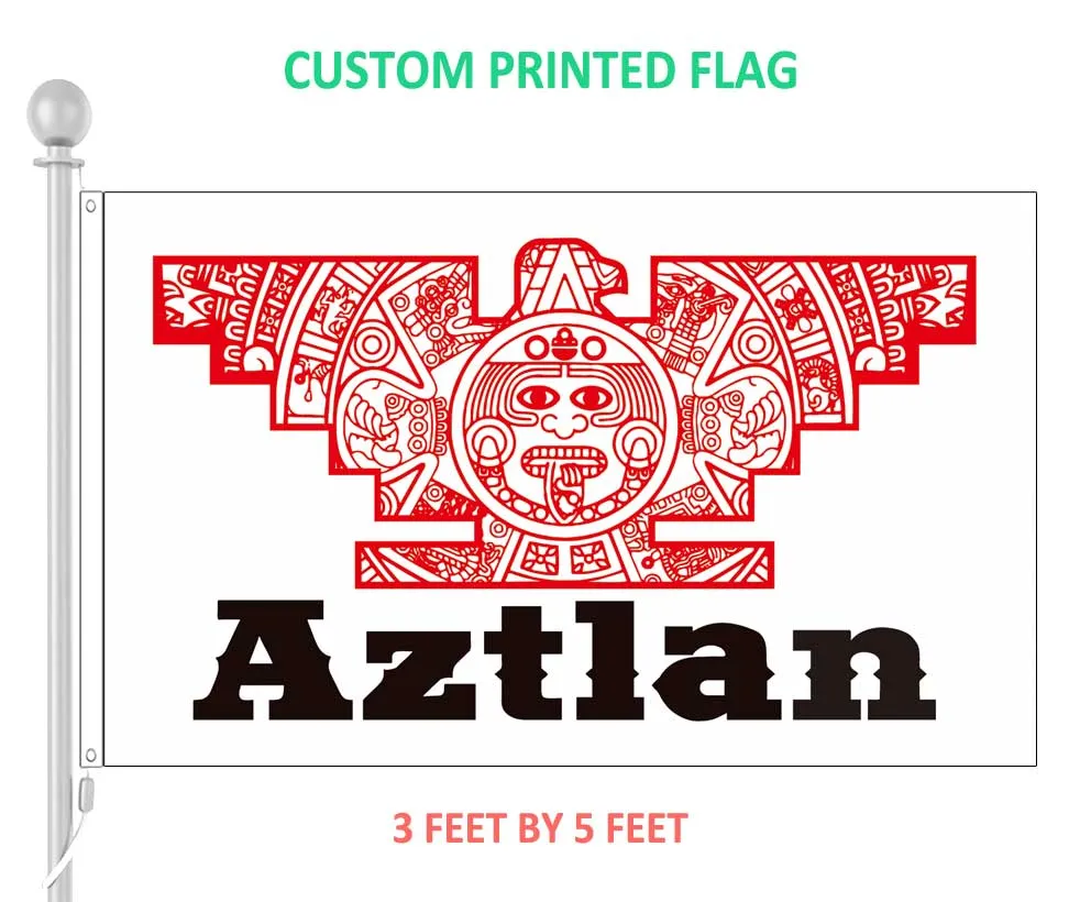 Grande bannière décorative en polyester 100D drapeau Aztlan avec deux œillets, 3 x 5 pieds